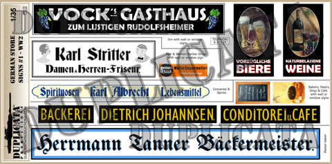 German Shop/Store Signs #2 - WW2 - 1/35 Scale - Duplicata Productions