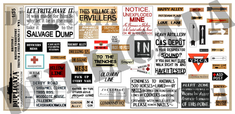 British & British Territories Trench & Field Signs #4 -  WW1 - 1/35 Scale - Duplicata Productions