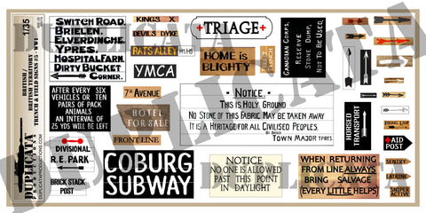 British & British Territories Trench & Field Signs #5 -  WW1 - 1/35 Scale - Duplicata Productions
