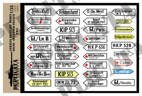 German Military Admin Signs, Occupied France -  WW2 - 1/35 Scale - Duplicata Productions