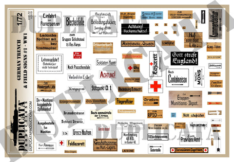 German Trench & Field Signs -  WW1 - 1/72 Scale - Duplicata Productions