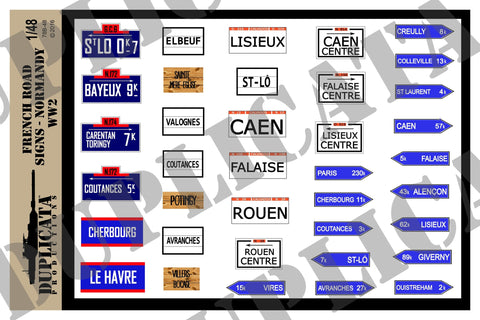 French Road Signs, Normandy -  WW2 - 1/48 Scale - Duplicata Productions