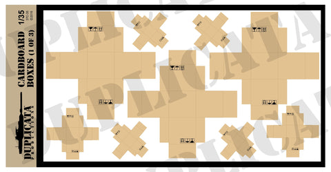 Cardboard Boxes w/Labels & Packing Tape - 1/35 Scale (3 sheets) - Duplicata Productions