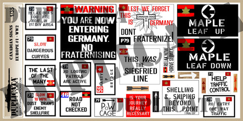 Canadian Road Signs, Europe #1 -  WW2 - 1/35 Scale - Duplicata Productions