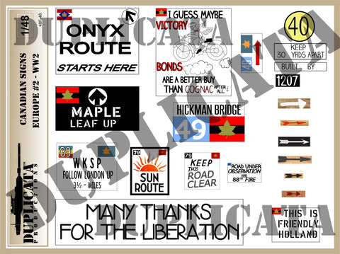 Canadian Road Signs, Europe #2 -  WW2 - 1/48 Scale - Duplicata Productions