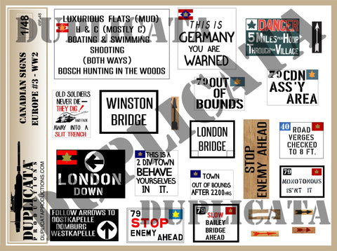 Canadian Road Signs, Europe #3 -  WW2 - 1/48 Scale - Duplicata Productions