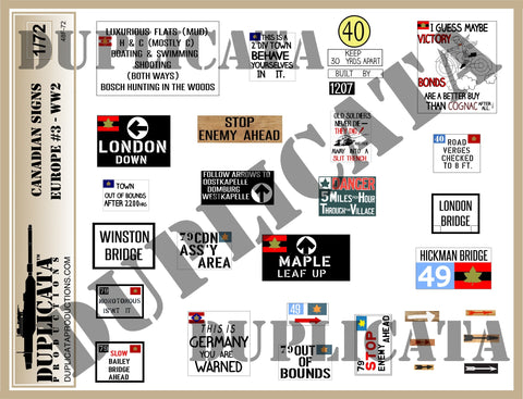 Canadian Road Signs, Europe #2 -  WW2 - 1/72 Scale - Duplicata Productions