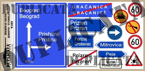 Kosovo Highway Signs, Yugoslav Wars - 1/35 Scale - Duplicata Productions