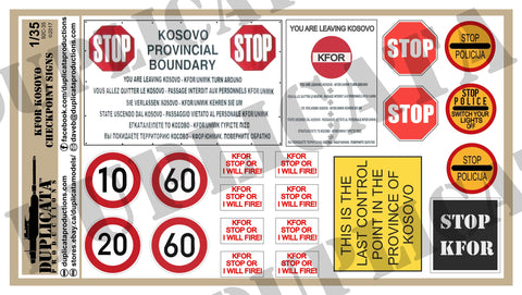 KFOR Kosovo Checkpoint Signs, Yugoslav Wars - 1/35 Scale - Duplicata Productions