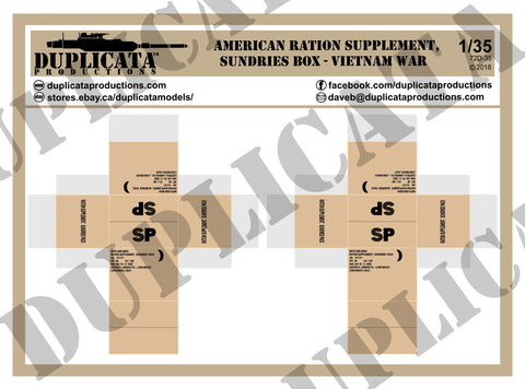 American Ration Supplement, Sundries Boxes, Vietnam War - 1/35 Scale (3 Sheets) - Duplicata Productions